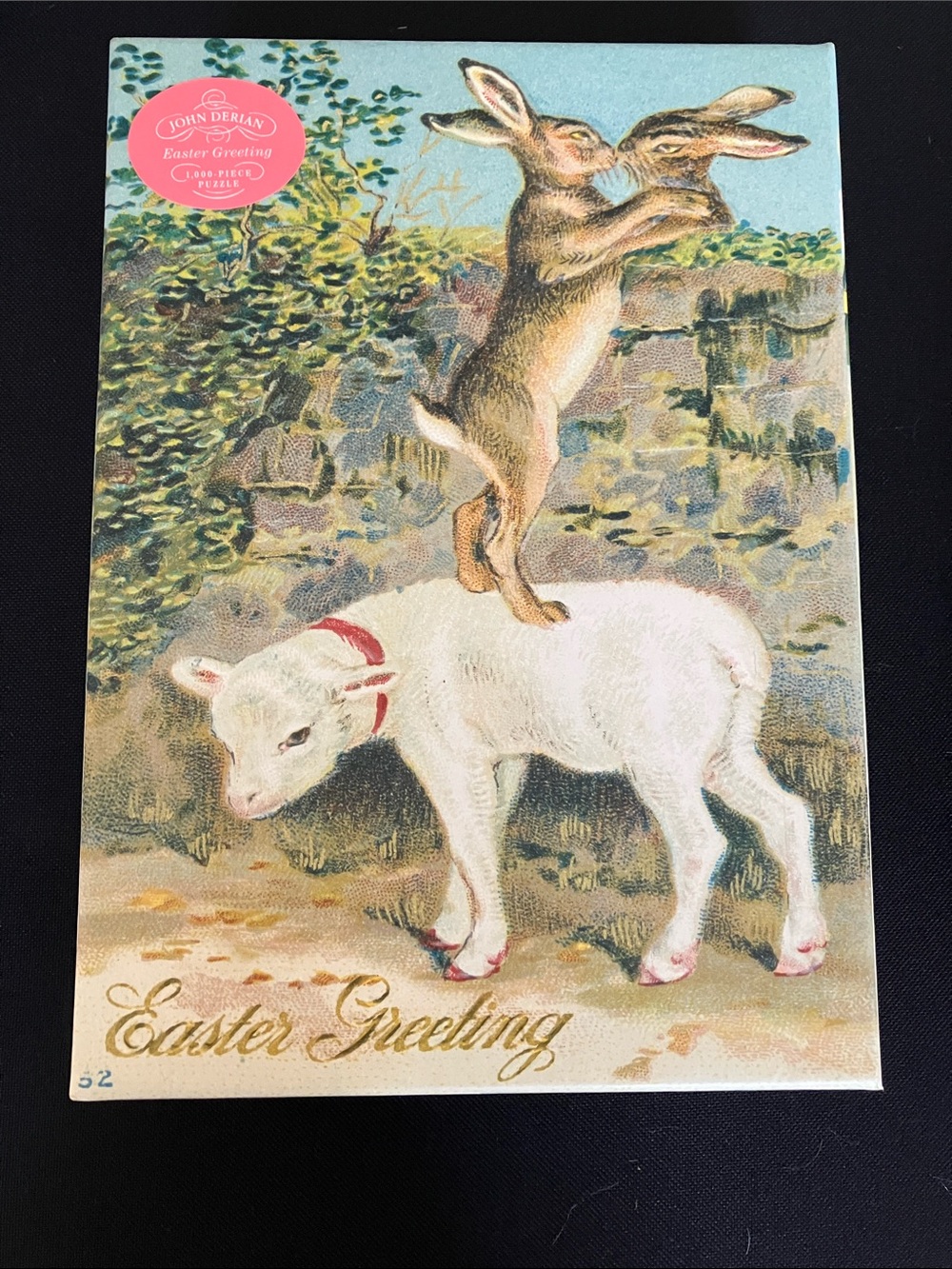 Artisan Pastel Easter Puzzle with Lamb & Hares - White, Brown, Green, Blue